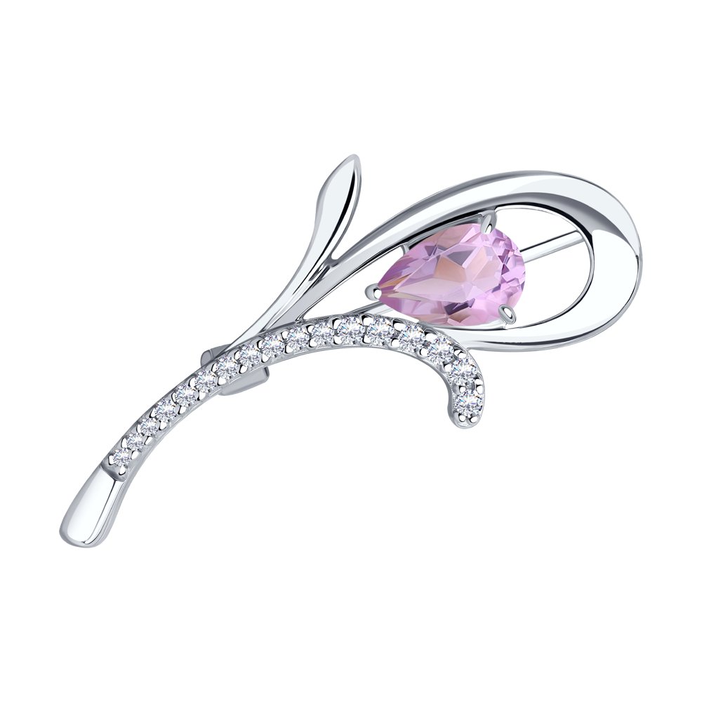 

Брошь из серебра Diamant 94-340-01049-2, аметист\фианит, 94-340-01049-2