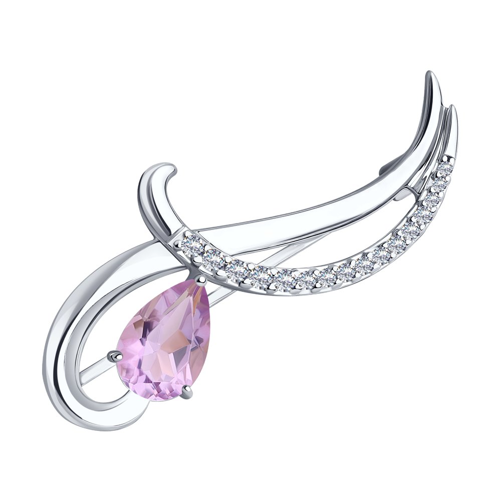 

Брошь из серебра Diamant 94-340-01053-3, аметист\фианит, 94-340-01053-3