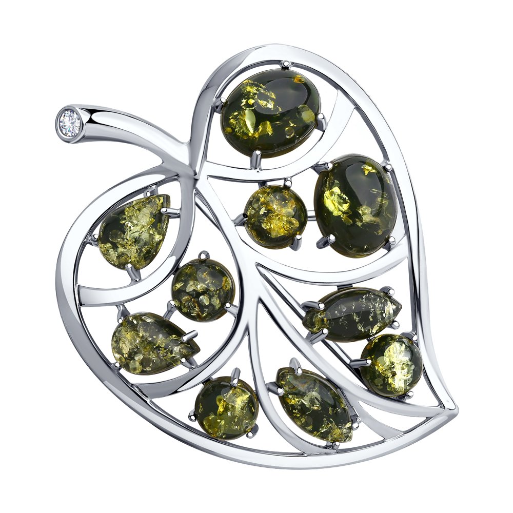 

Брошь из серебра с янтарём и фианитом Diamant 94-340-00469-1, 94-340-00469-1