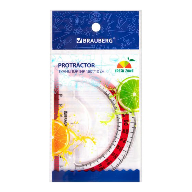 

Транспортир 10 см BRAUBERG FRESH ZONE 180 градусов прозрачный, красная шкала 24 шт