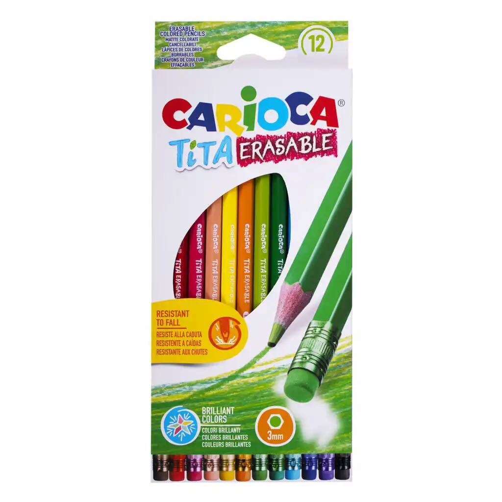 Карандаши цветные стираемые с резинкой CARIOCA Erasable,12 цв, пластик 4 уп