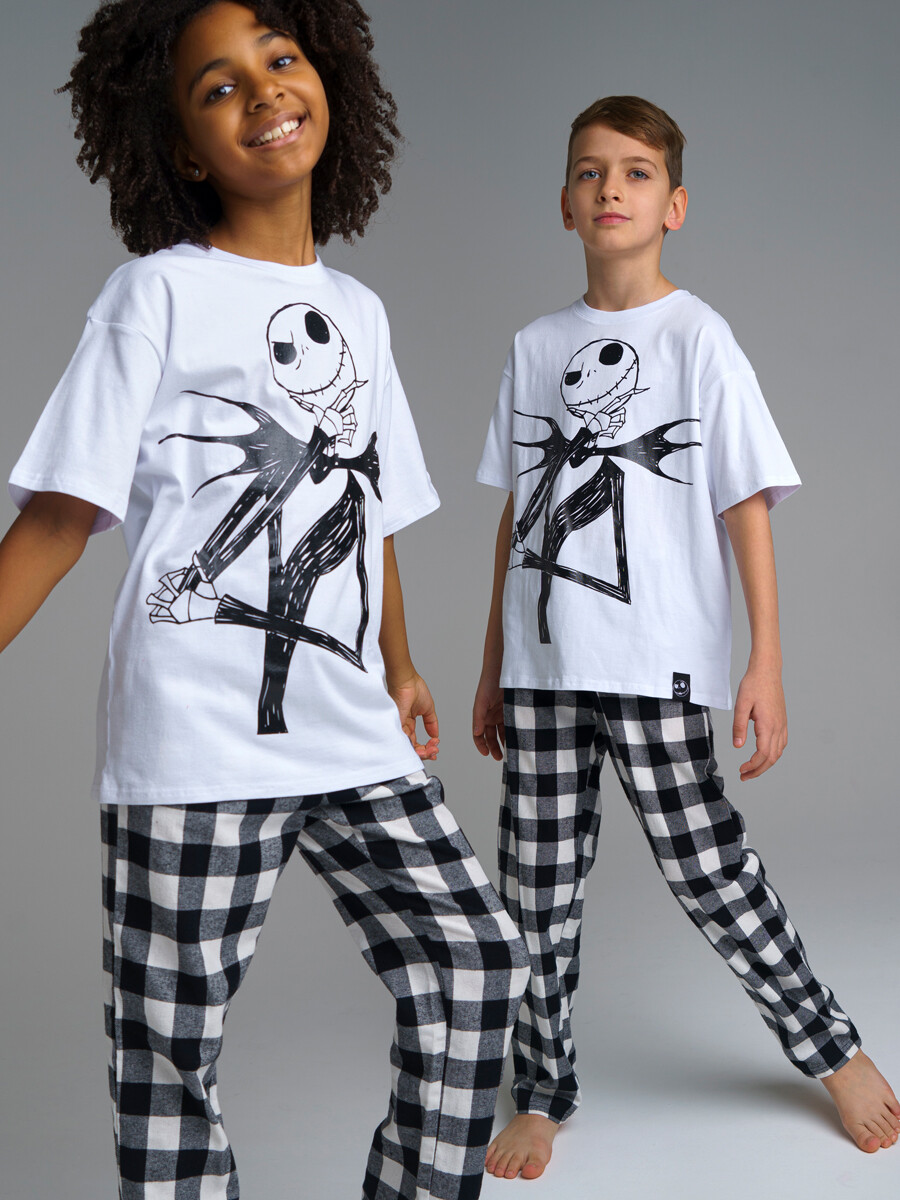 

Пижама детская PlayToday Family look 42236046, белый, черный, 164, 42236046