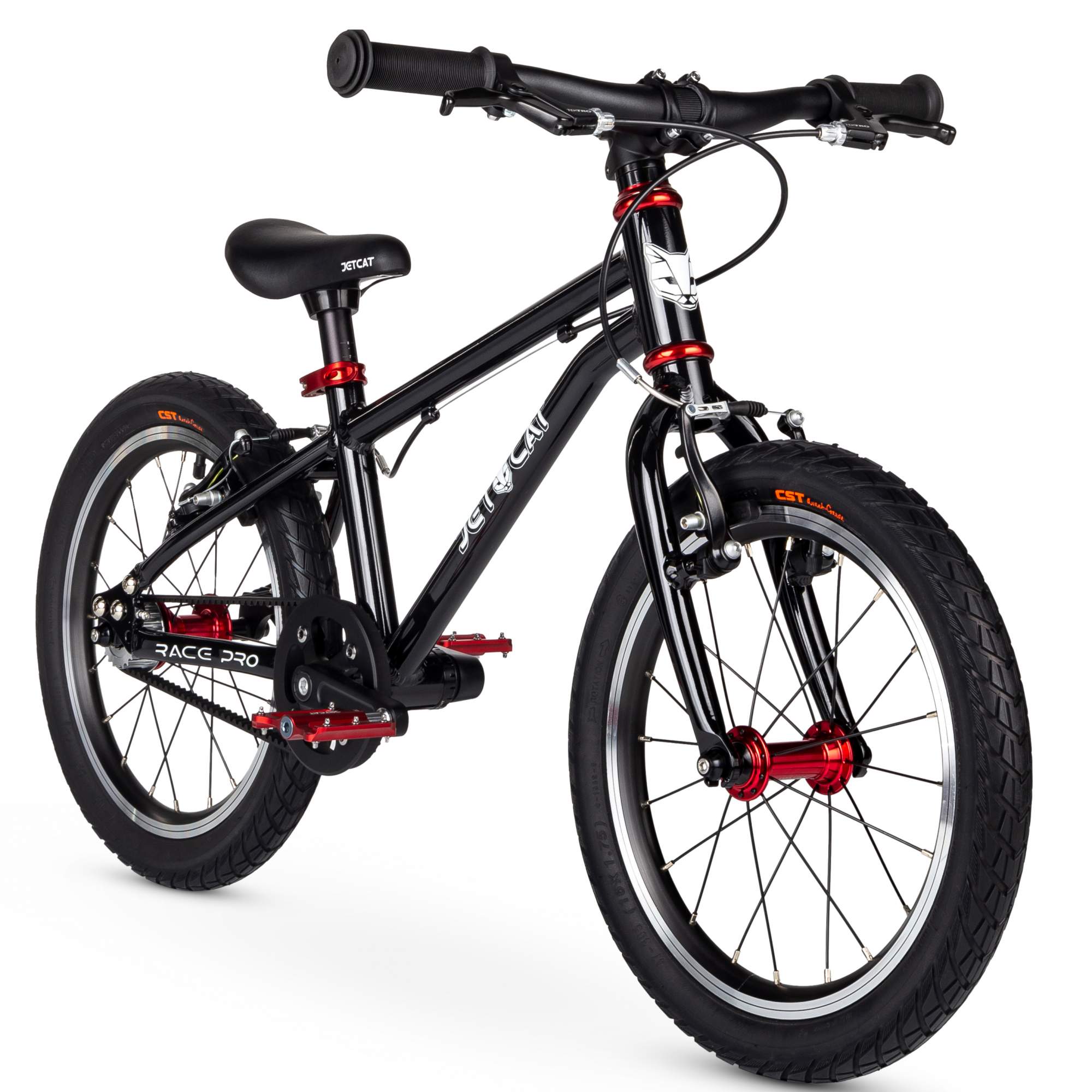 Велосипед детский двухколесный JetCat Race Pro 16 дюймов Plus Fire Black, черный, красный сумка велосипедная под седло deuter 2017 18 bike bag race ii fire б р 3290717 5050