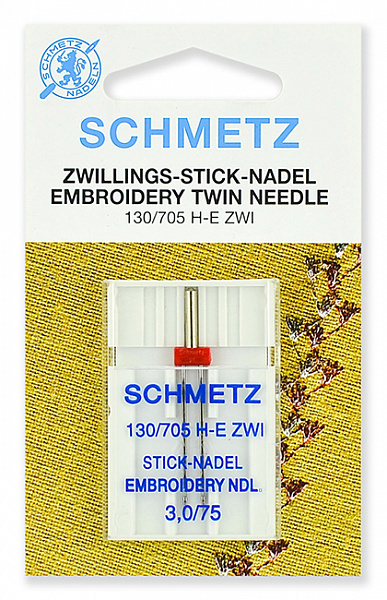 Иглы для вышивки двойные Schmetz 130/705H E ZWI 75/3.0, уп.1 игла