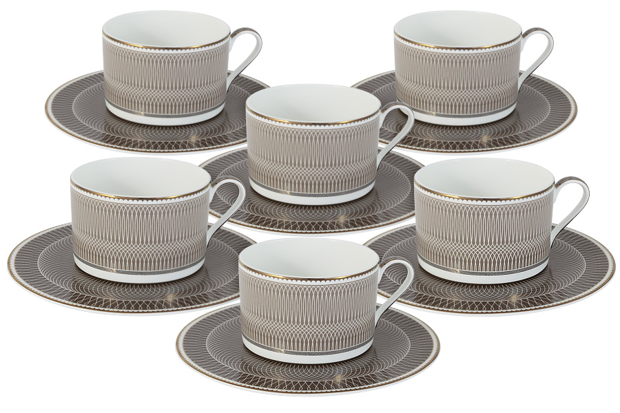 Чайный набор на 6 персон 12 предметов Naomi Мокко чашки 0.25л NG-I150905A-T6-AL_
