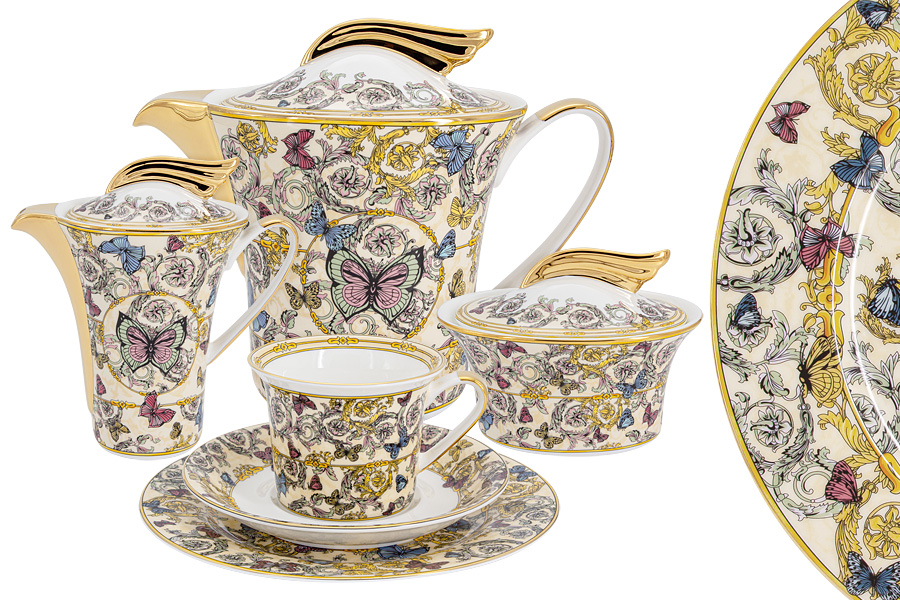 Чайный сервиз Royal Crown Бабочки на 6 персон 21 предмет RC9-21TS-665H_