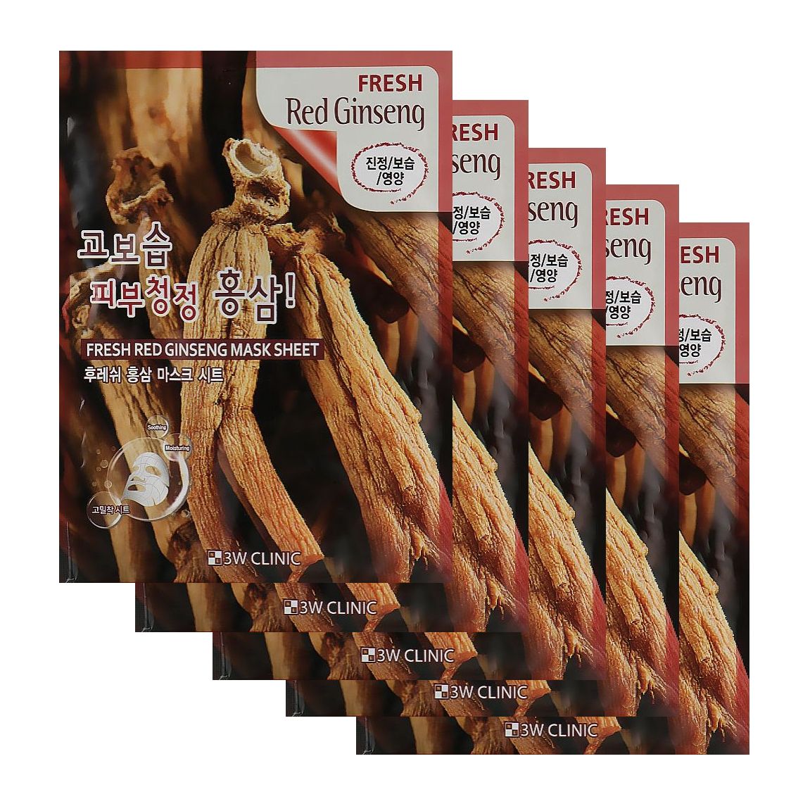 

Маска 3W Clinic Fresh Red Ginseng Mask Sheet c экстрактом корня красного женьшеня, 5 шт., c экстрактом корня красного женьшеня