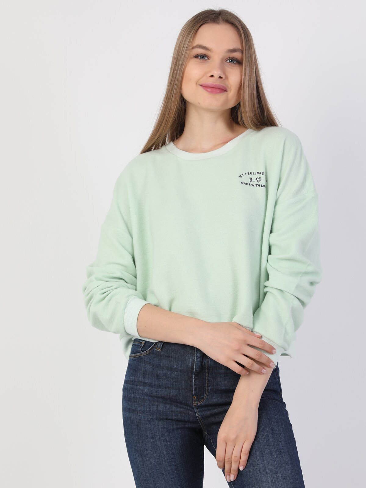 

Свитшот женский Colins CL1047181_Q1.V1GR голубой S, CL1047181_Q1.V1GR