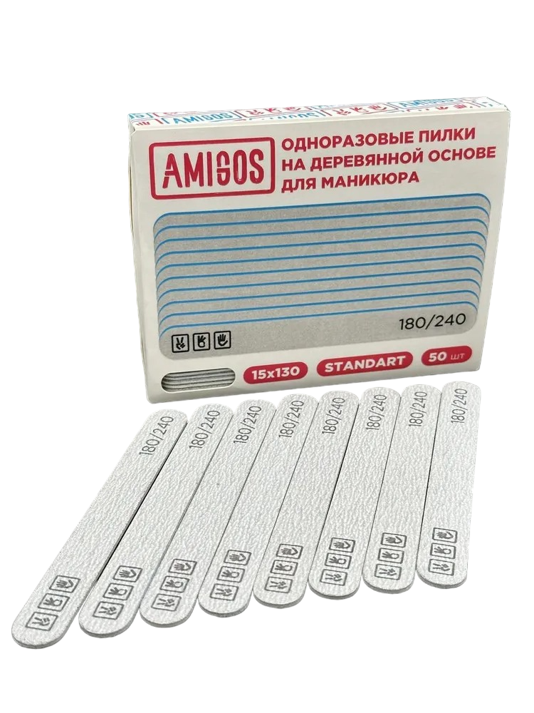 Пилка прямая на деревянной основе Amigos MINI 180х240 грит, 15x130 мм, gray, 50 шт