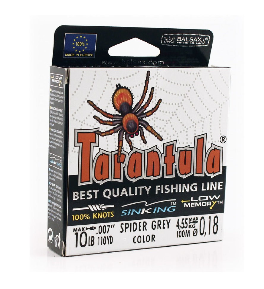 Леска монофильная Balsax Tarantula Box 0,18 мм, 100 м, 4,55 кг, spider grey