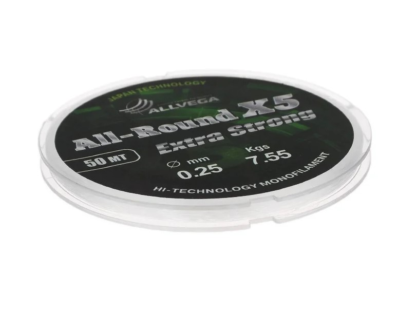 

Леска монофильная Allvega All-Round X5 0,25 мм, 50 м, 7,55 кг, clear, Прозрачный, All-Round X5