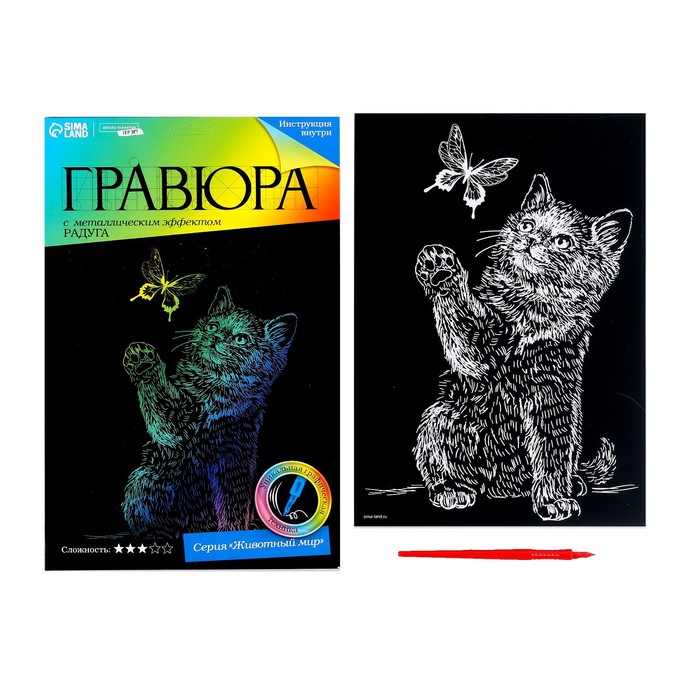 

Гравюра «Котёнок с бабочкой» с эффектом голография