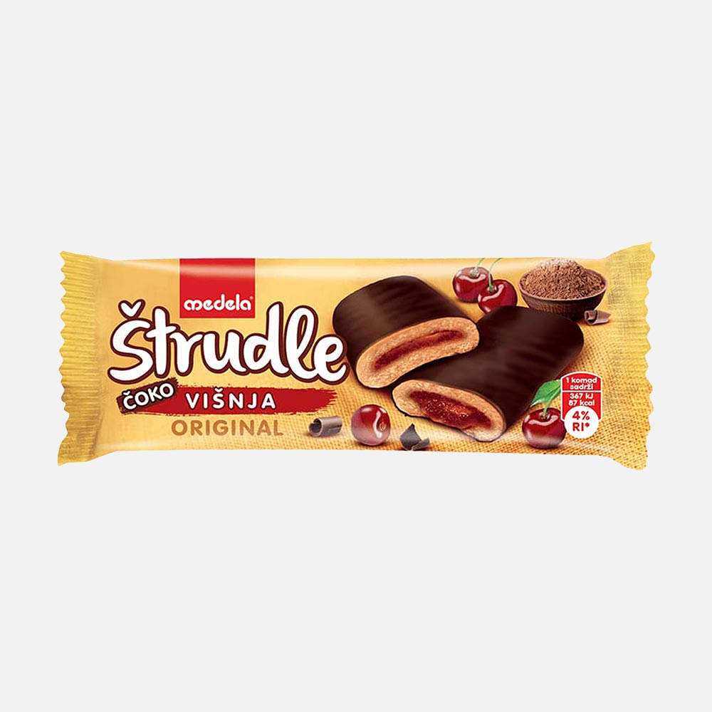 Из Сербии: Штрудель Medela Strudel в тёмном шоколаде, с вишней, 22 г