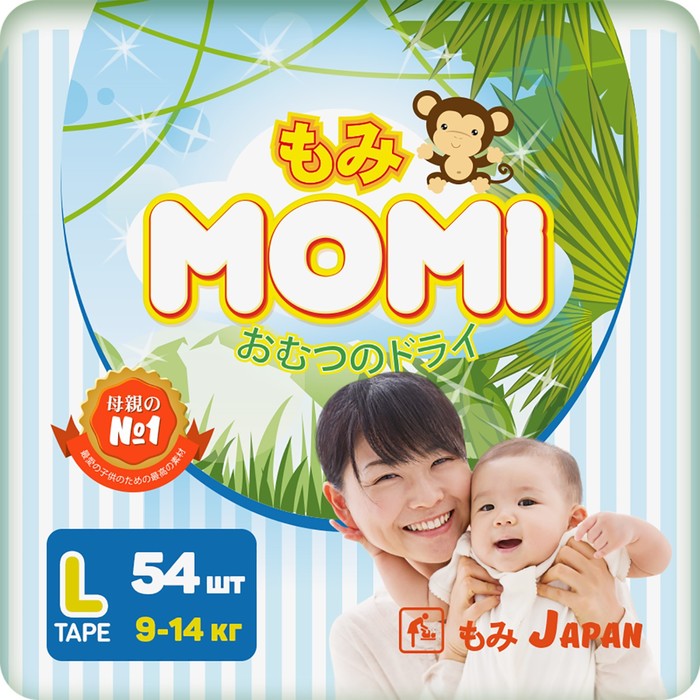 Подгузники MOMI размер  L (9-14 кг), 54 шт