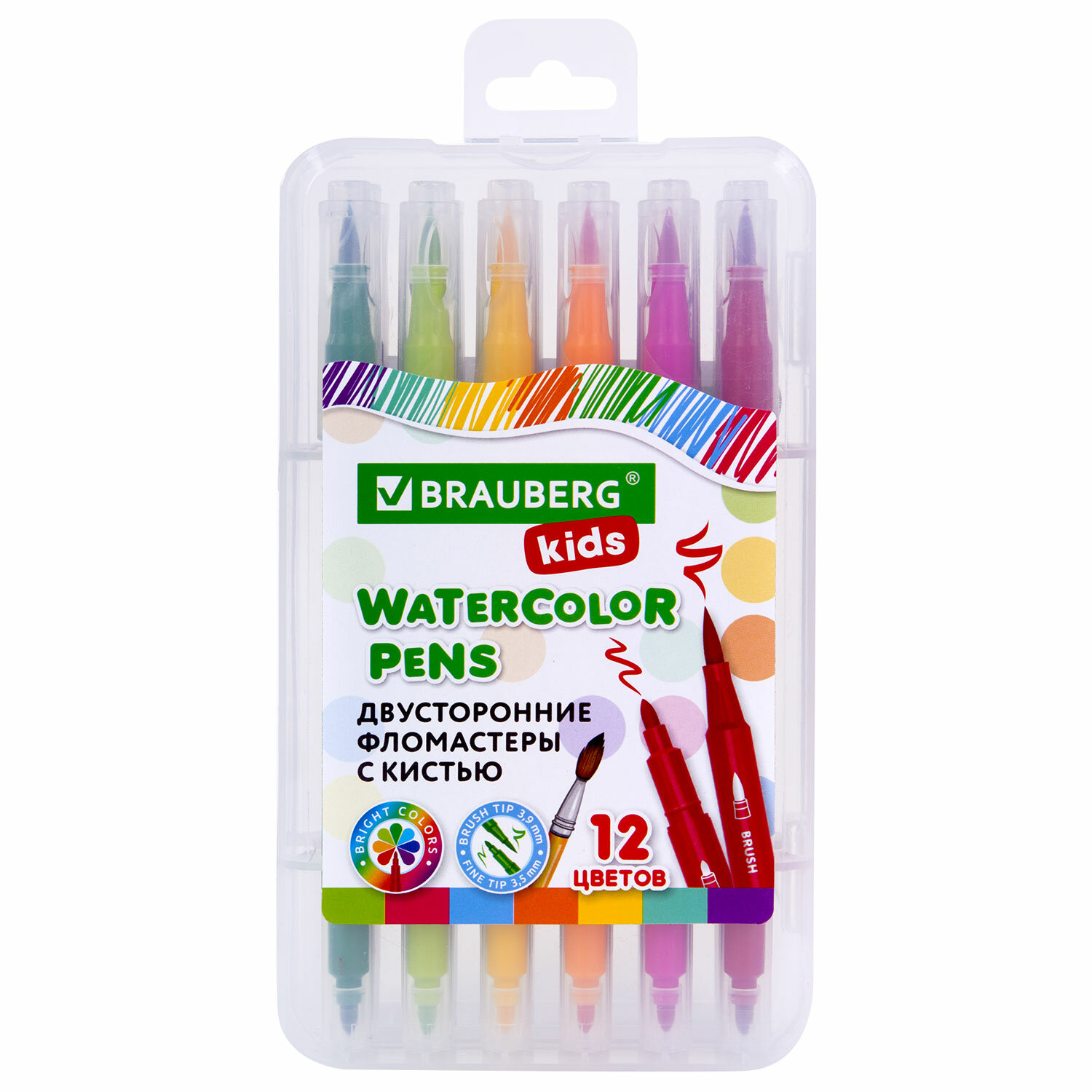 

Фломастеры двусторонние BRAUBERG KIDS с кистью 12 цветов 2 шт, Разноцветный