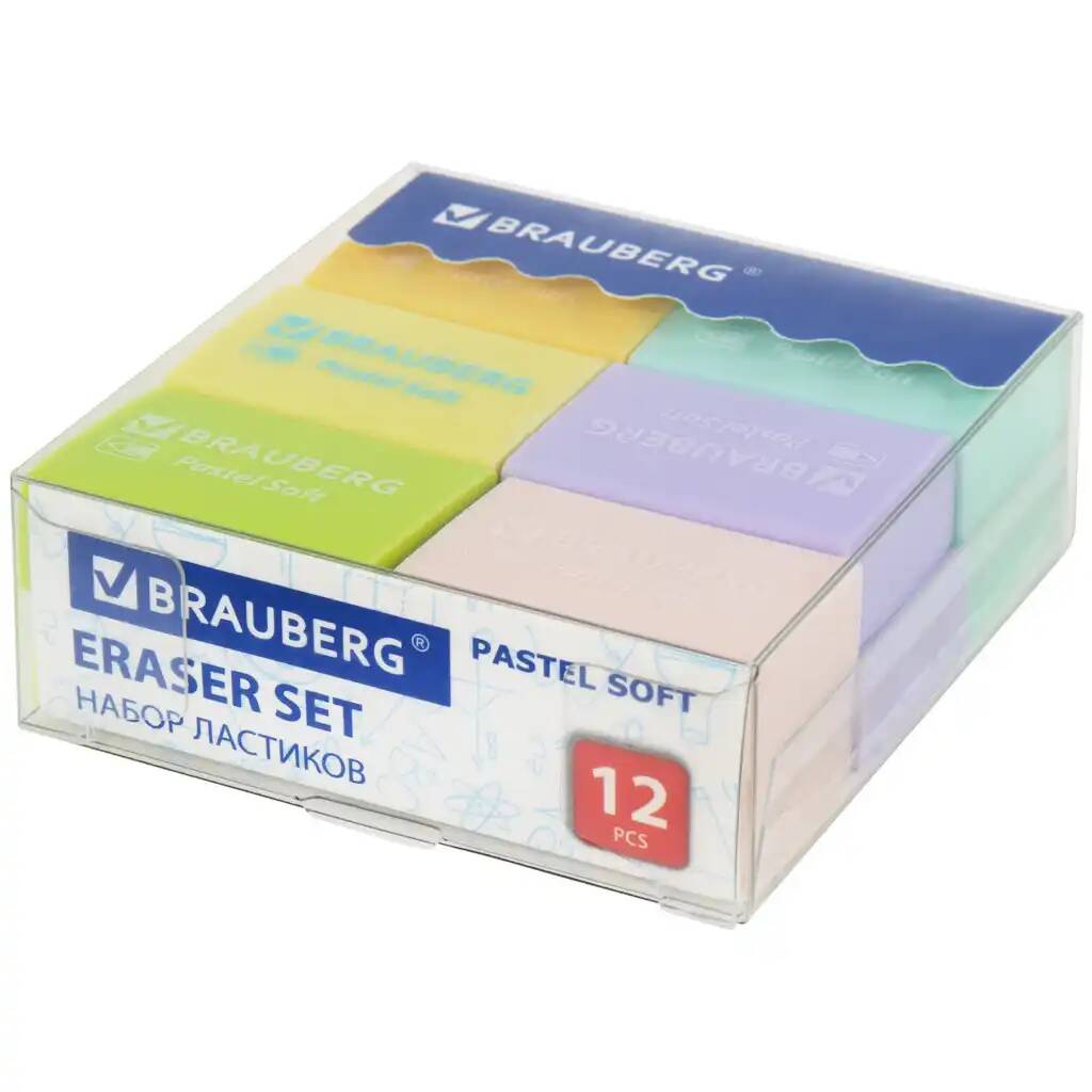 

Ластики BRAUBERG Pastel Soft 12 шт., размер ластика 31х20х10 мм 3 уп, Разноцветный