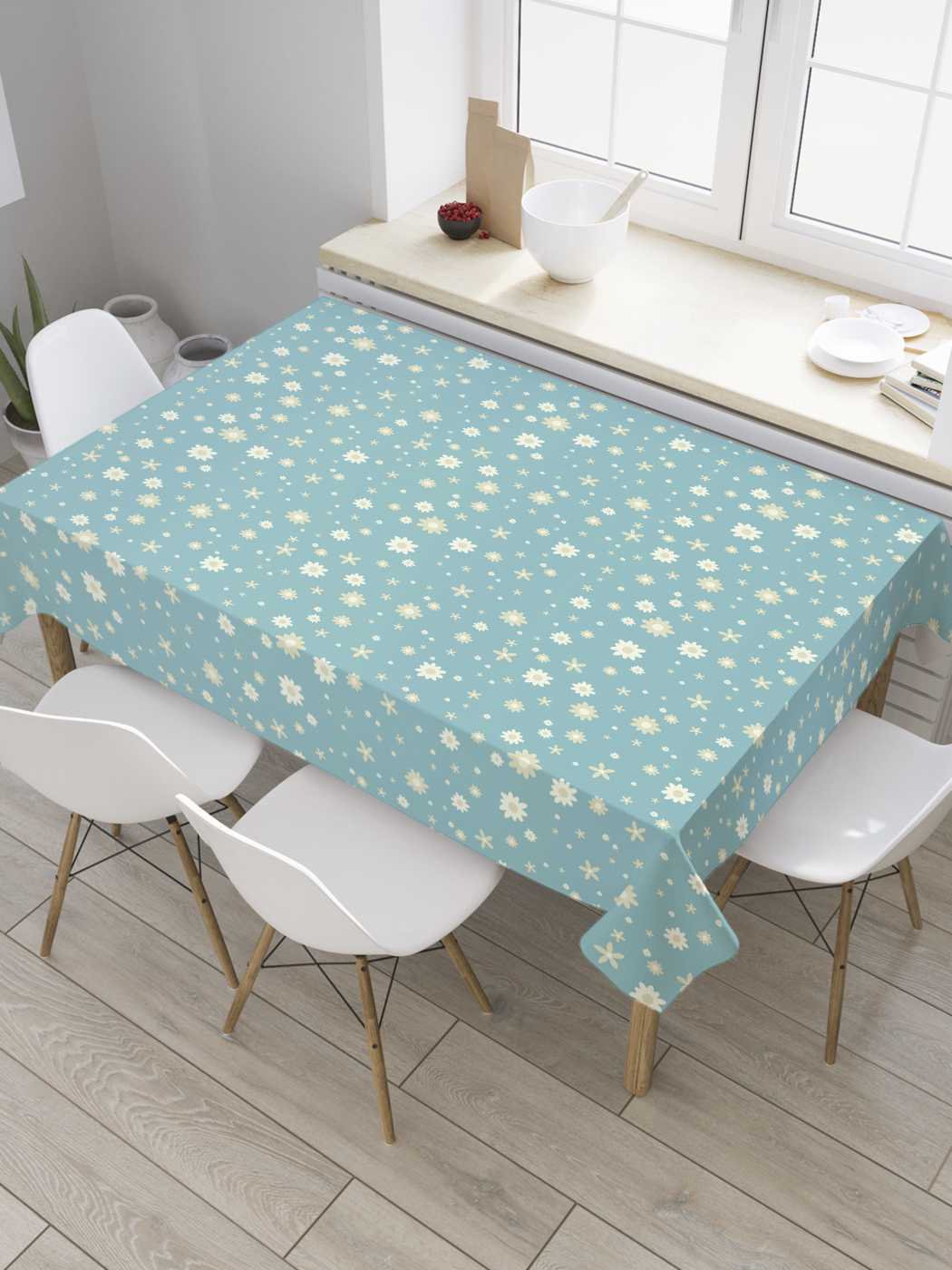 

Скатерть прямоугольная JoyArty "Россыпь соцветий" из сатена, 120x145 см, Голубой, Россыпь соцветий