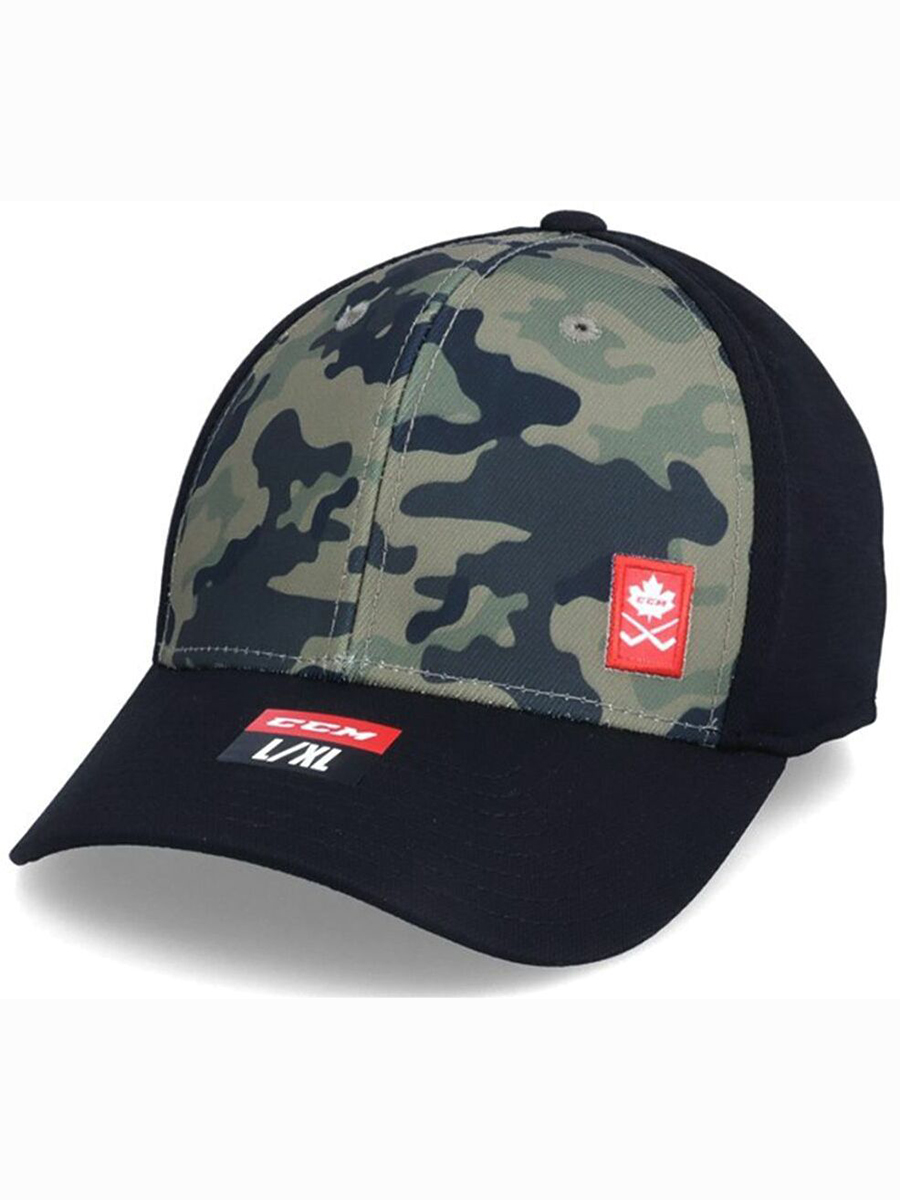 фото Бейсболка мужская ccm camo structured flex cap sr black l/xl черная, р.58-59