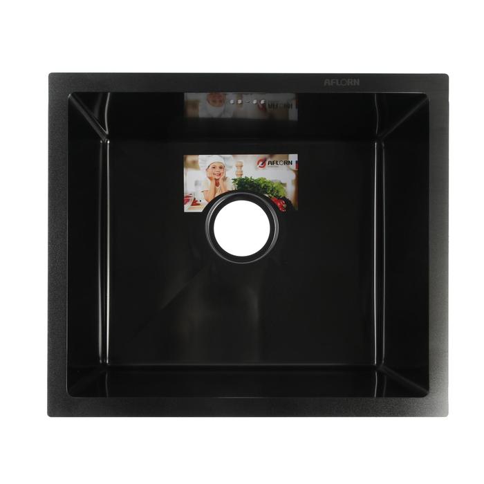 

Мойка кухонная AFLORN AF95043F, врезная, S=3,0 и 0,8 мм, 50х43х20 см, сифон, графит