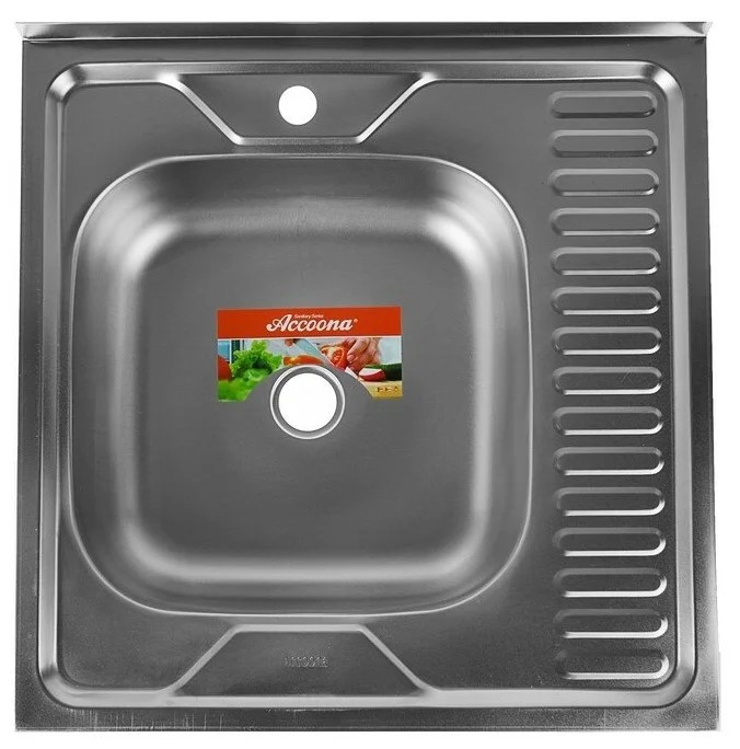 Мойка кухонная Accoona AD6060-L, накладная, левая, толщина 0.4 мм, 600х600х140 мм, матовая