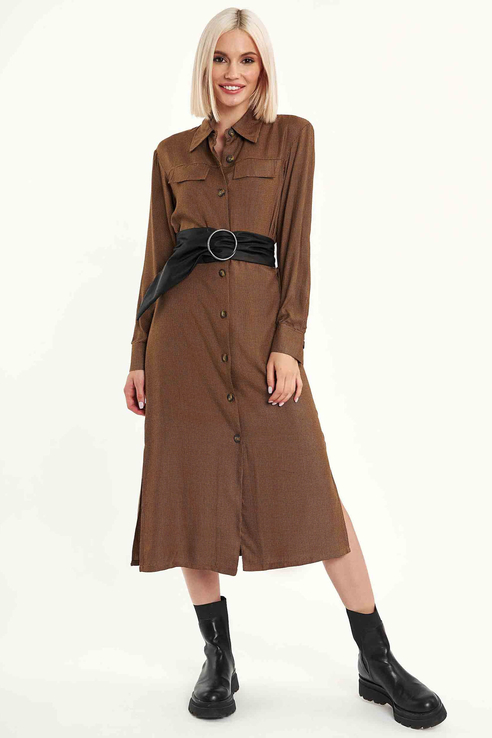 фото Платье-рубашка женское calista 3-1270035 коричневое 42 ru