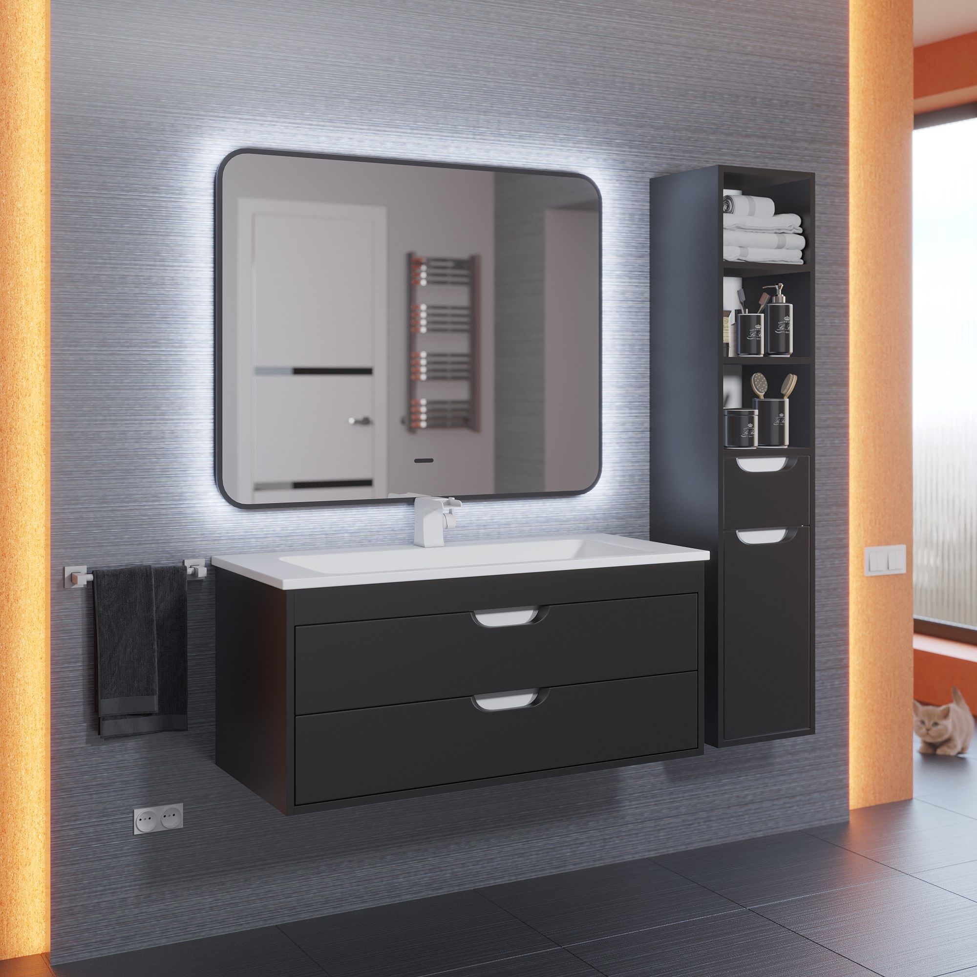 

Зеркало для ванной Uperwood Modul 60х80 см 3049345670, черное, холодная подсветка, Modul