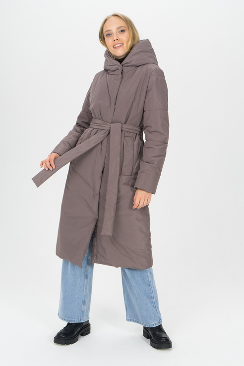 фото Утепленное пальто женское electrastyle 5у-0309-112 коричневое 52 ru