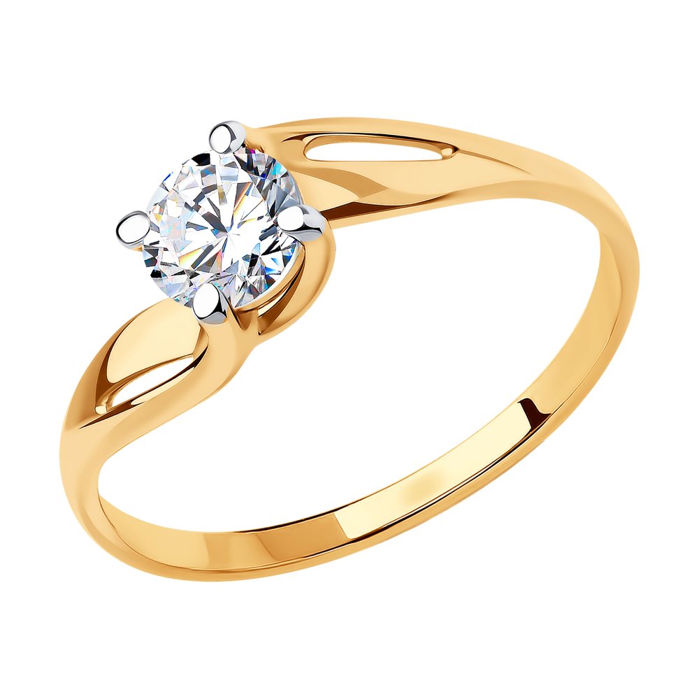 фото Кольцо из красного золота с фианитом р. 17.5 diamant 51-110-00837-1