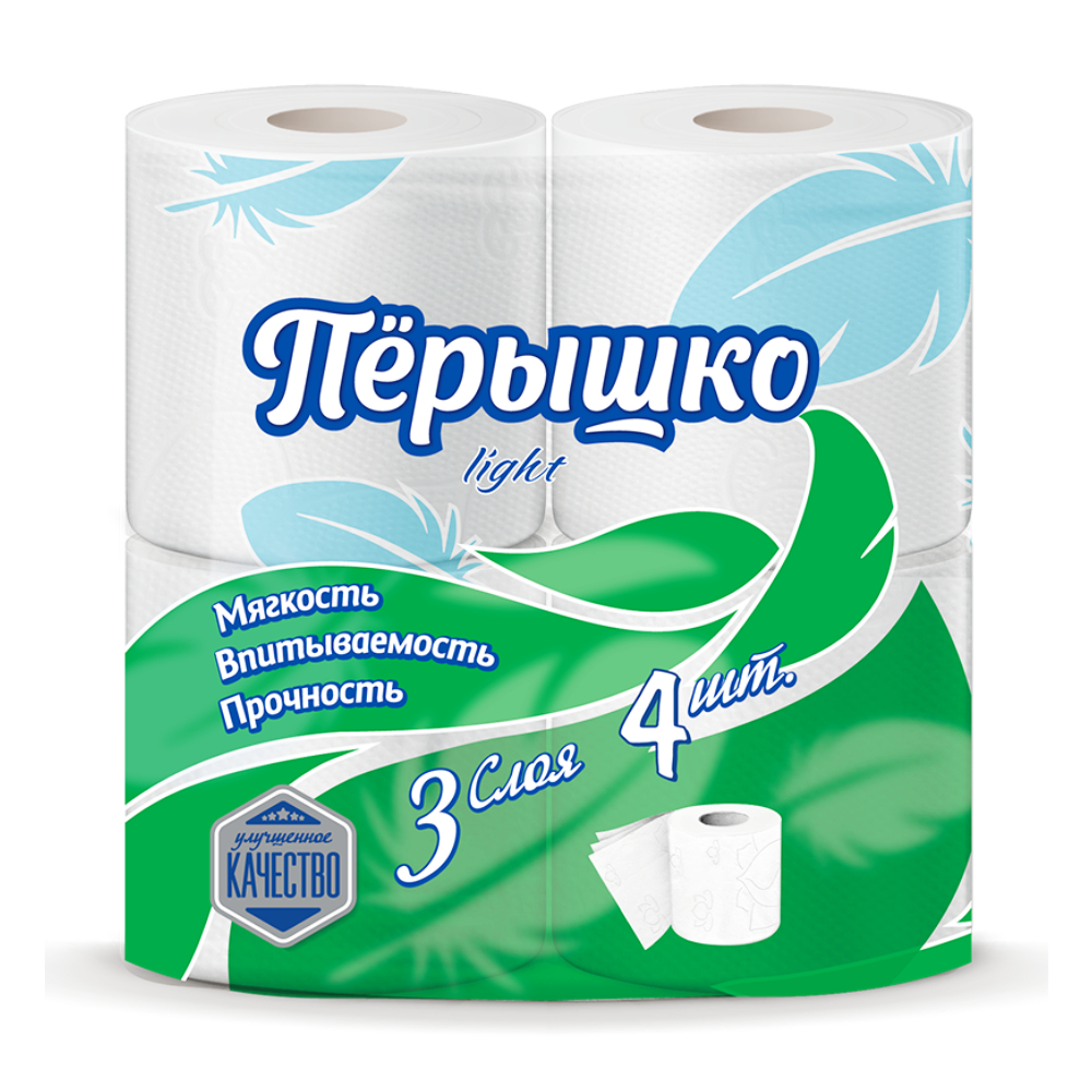 Туалетная бумага Перышко Light, 3 слоя, 4 рулона