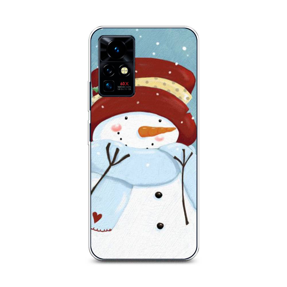 

Чехол на Infinix Zero X Pro "Застенчивый снеговик", Голубой;белый;красный, 3101150-5