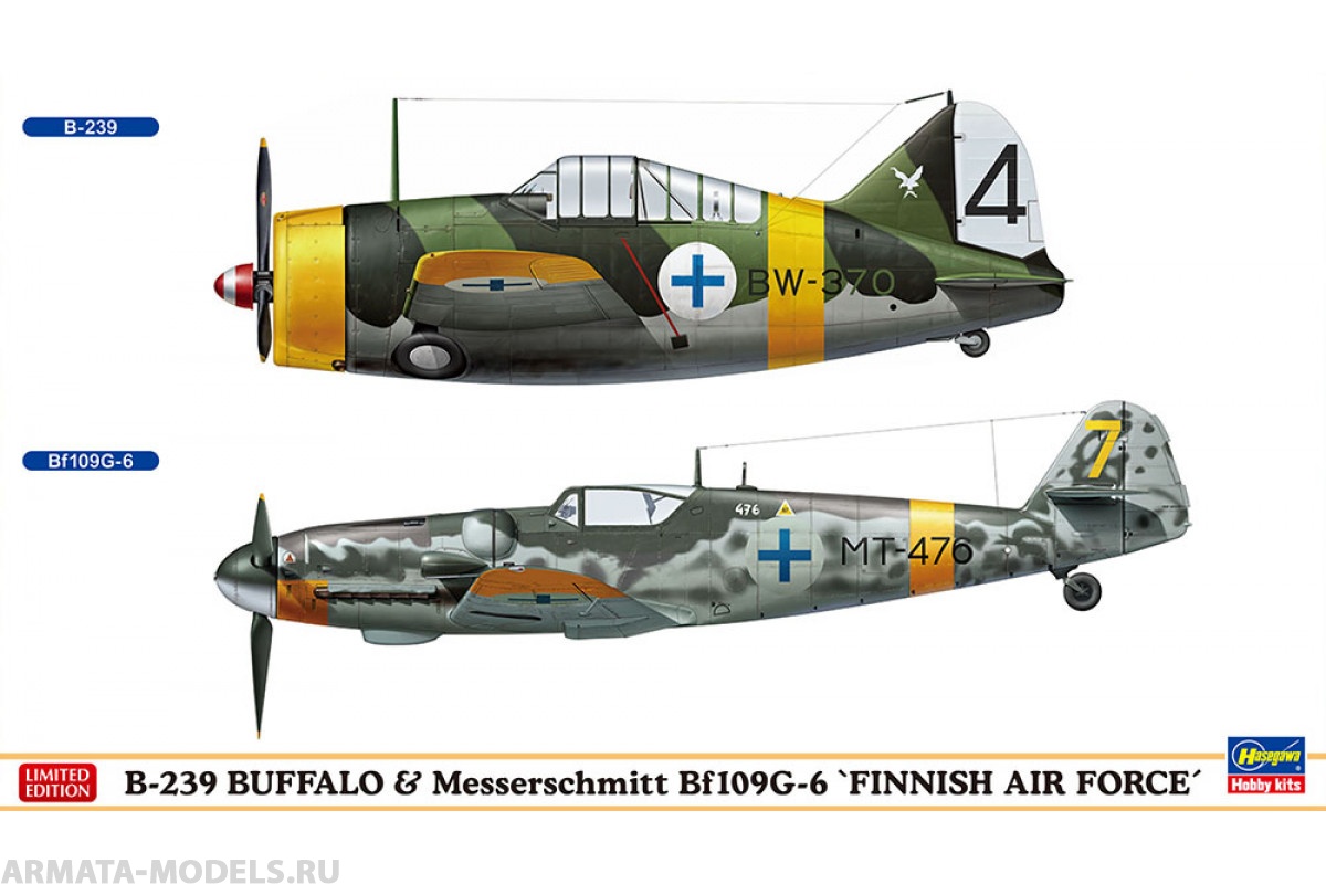 

02279 Набор B-239 Buffalo / Messerschmitt Bf109G-6 FAF Set of 2 HASEGAWA 1/72