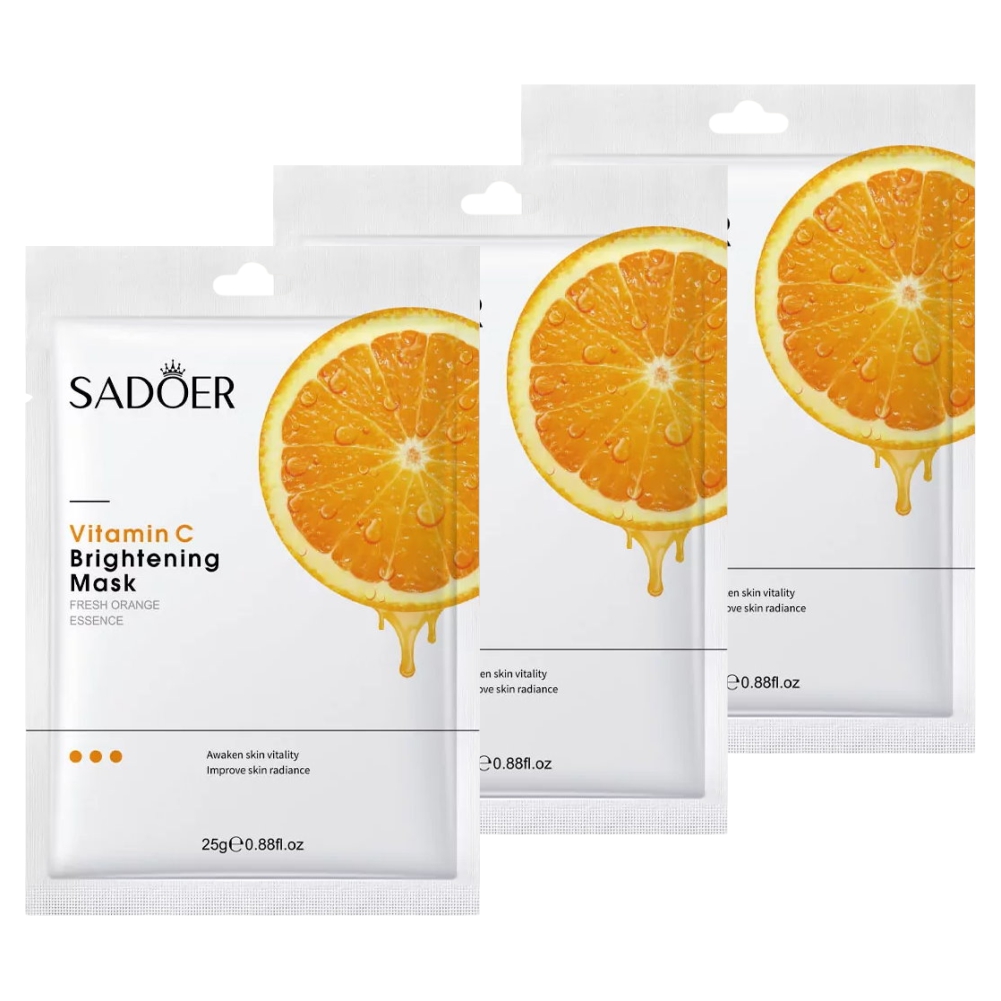 Набор Sadoer Тканевая маска для лица выравнивающая тон кожи с витамином С 25 г х 3 шт