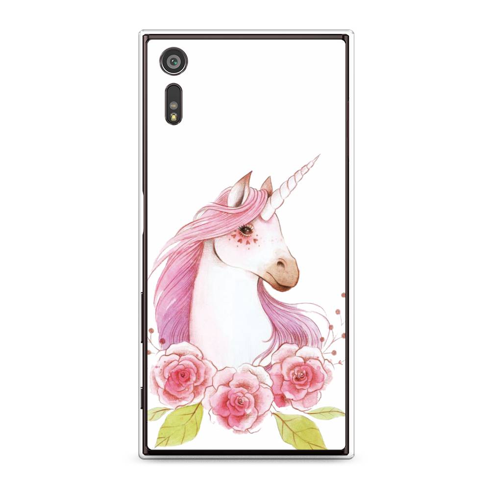 

Чехол для Sony Xperia XZ "Единорог цветы", Белый;розовый;серый, 51450-1