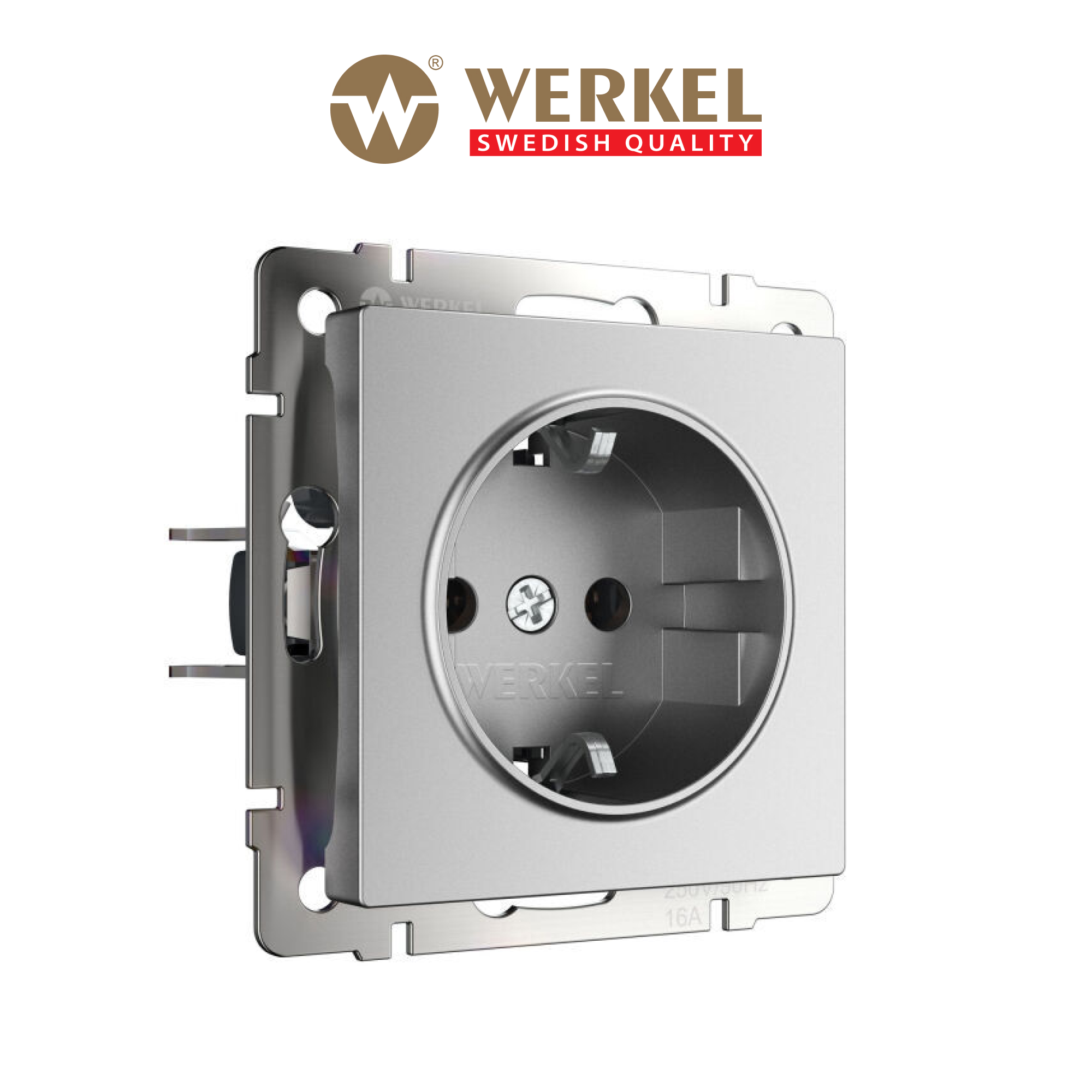 

Встраиваемая розетка с заземлением Werkel W1171006 10А серебряный, Серебристый, Розетка с заземлением и шторками