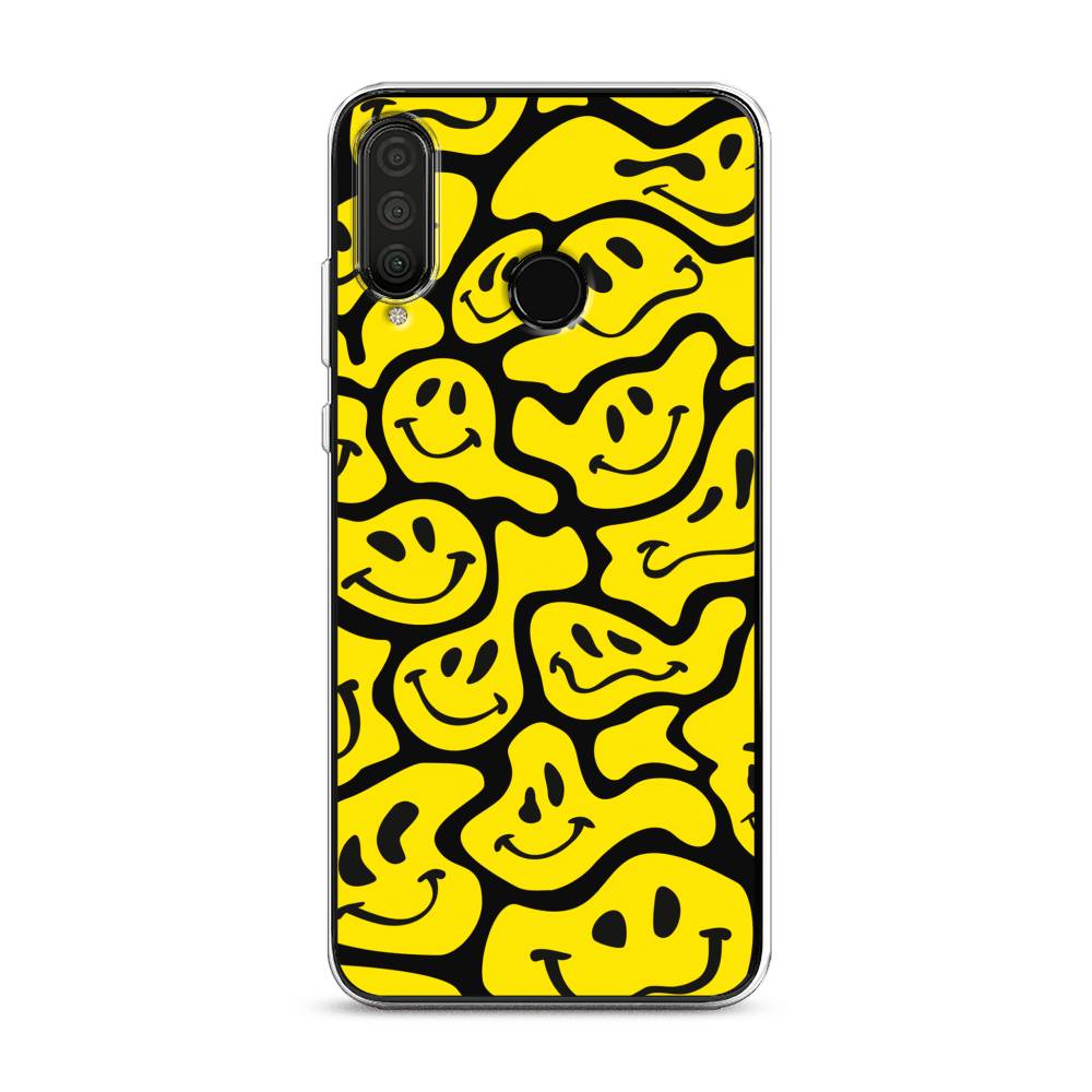 

Чехол на Huawei P30 Lite/Honor 20S/20 Lite 2020 "Расплывчатые смайлики желтые", Черный;желтый, 67950-6