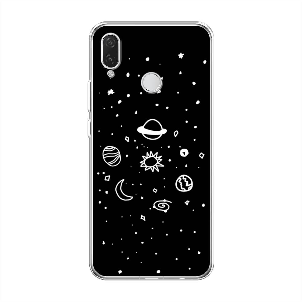 

Чехол на Huawei P Smart Plus/Nova 3i "Дудл солнечной системы", Бежевый;серый, 68250-2