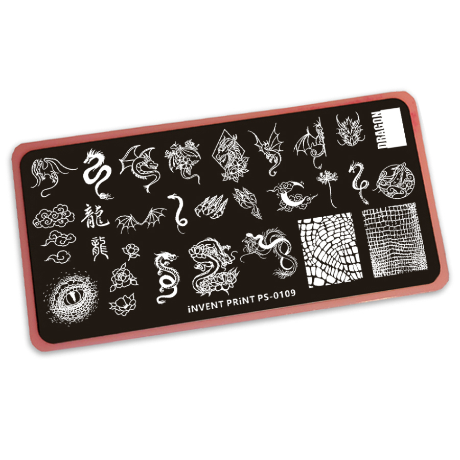 

Пластина для стемпинга Invent Print Драконы Змеи PS-109, Серый