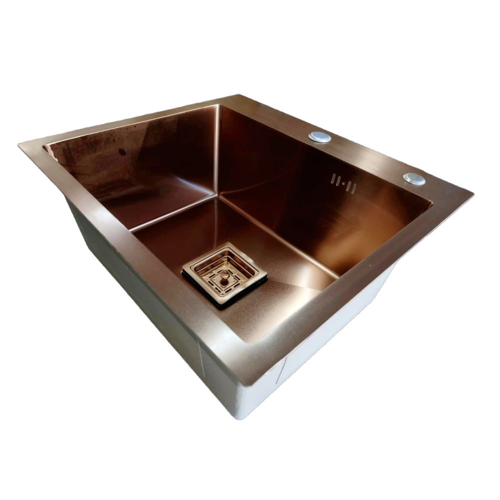 

Мойка для кухни с квадратным сливом в цвет мойки 50х50х21,нержавеющая сталь,цвет бронза, DL5050-S