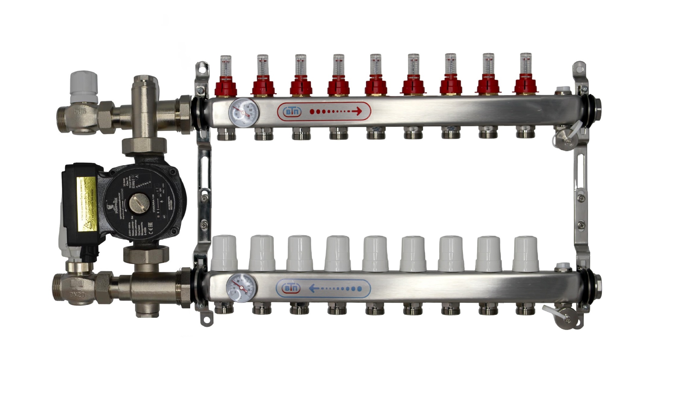 Комплект теплого пола на 9 контуров справа с частотным насосом ВТП Компакт-П 132434