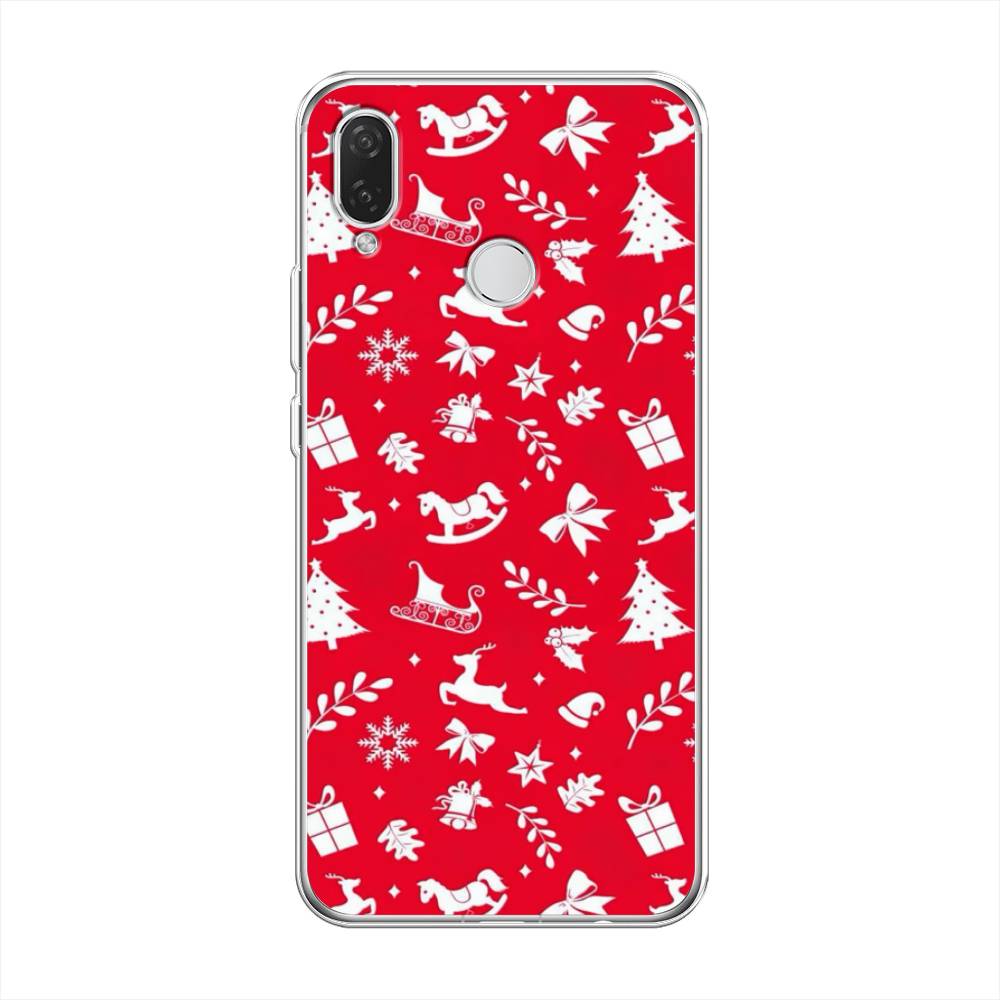 

Чехол на Huawei Nova 3i/P Smart Plus "Красный новогодний фон", Красный;белый, 68350-5