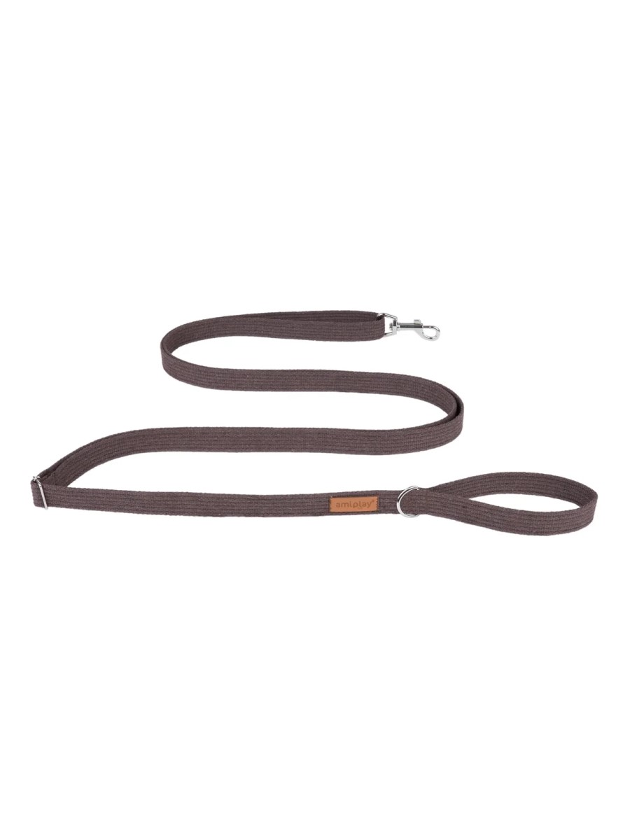 Поводок для собак регулируемый AmiPlay Easy Fix Cotton S 160-300/1,5 см, коричневый
