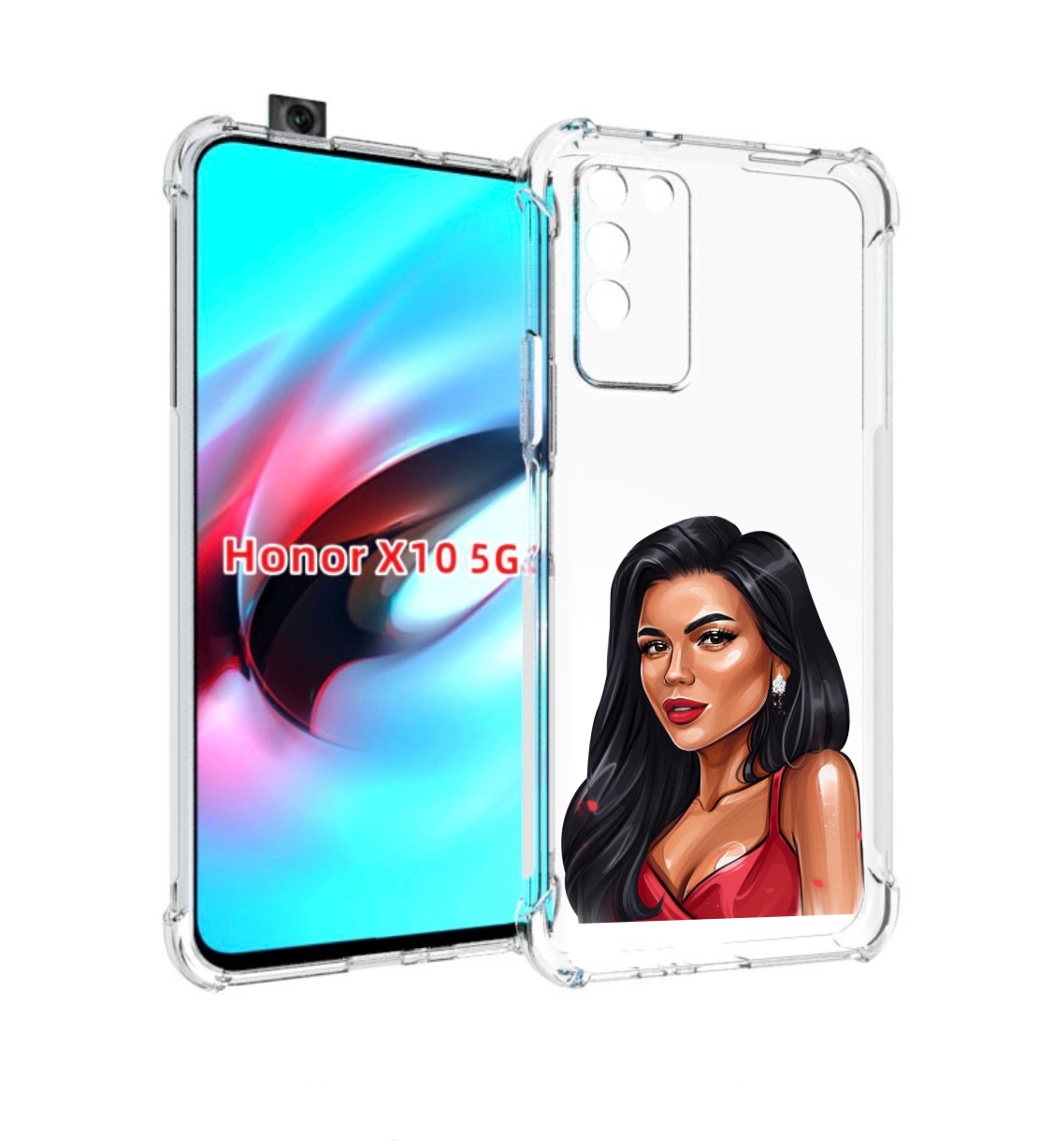 

Чехол MyPads Брюнетка-в-красном-платье для Honor X10, Прозрачный, Tocco