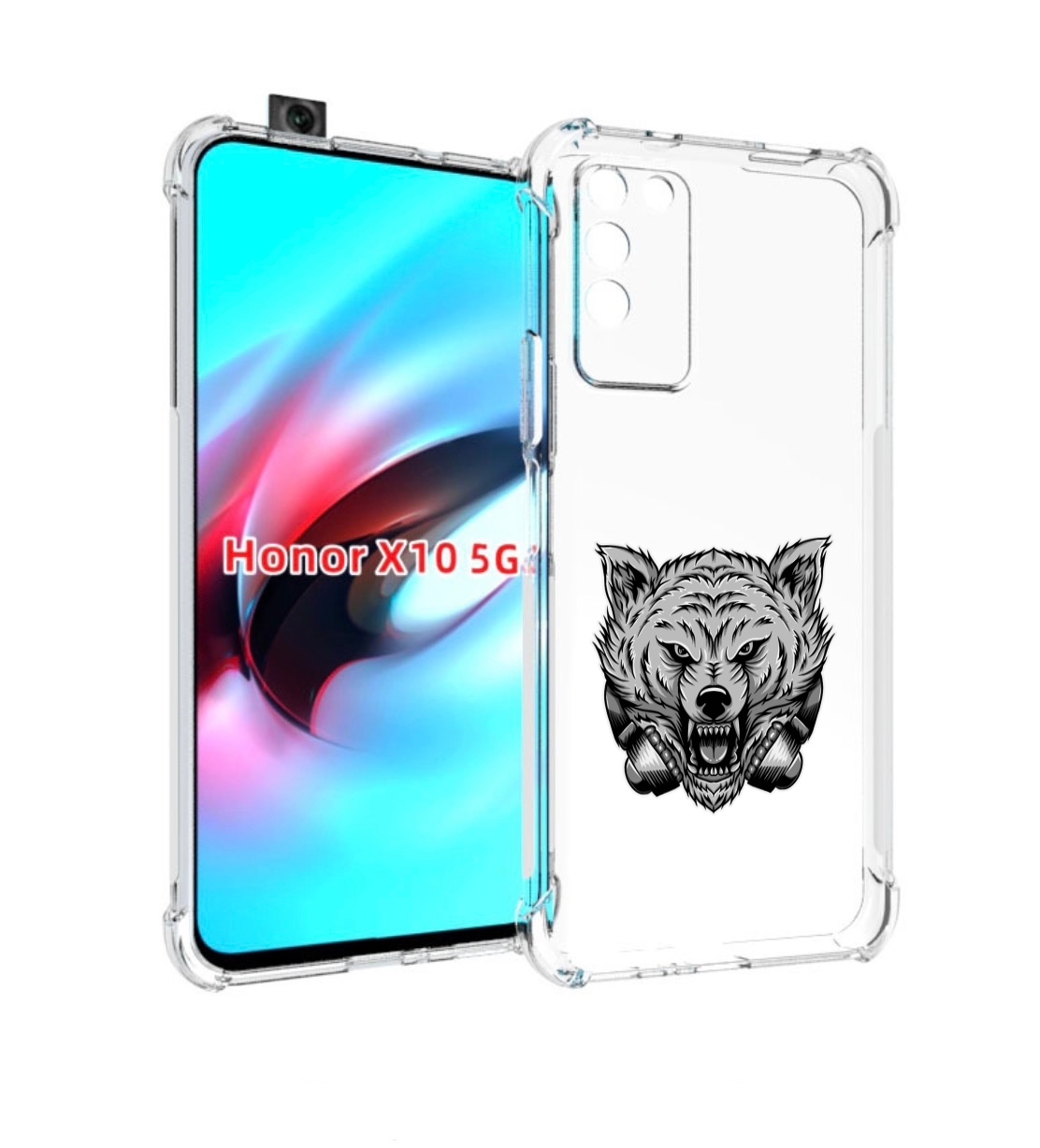 

Чехол MyPads Волк-в-наушниках мужской для Honor X10, Прозрачный, Tocco