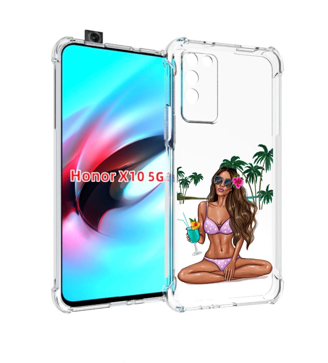 

Чехол MyPads Гавайская-девушка женский для Honor X10, Прозрачный, Tocco