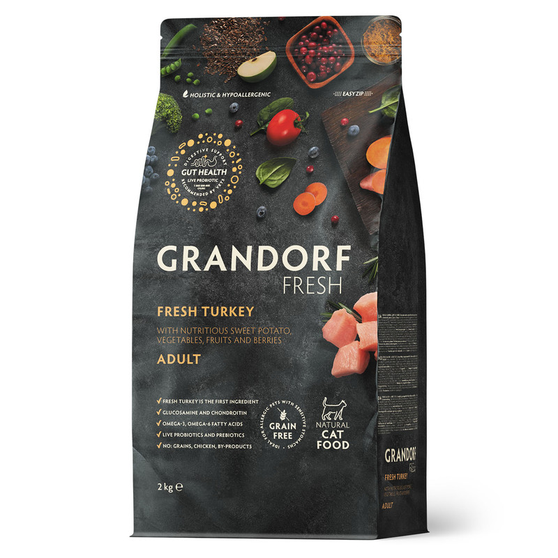 Сухой корм для кошек GRANDORF Fresh индейка, батат, 2 кг