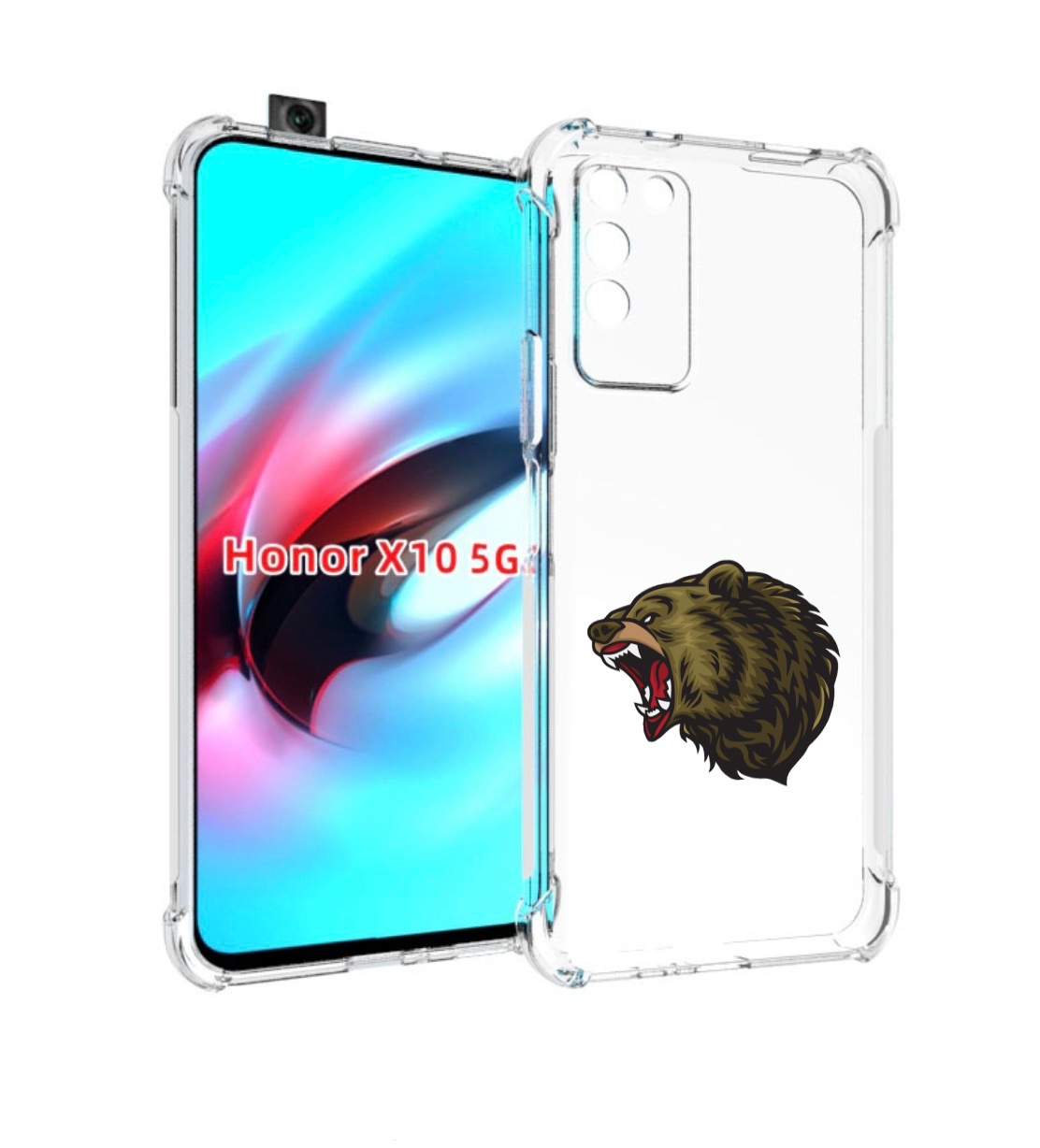 

Чехол MyPads Голова-медведь для Honor X10, Прозрачный, Tocco