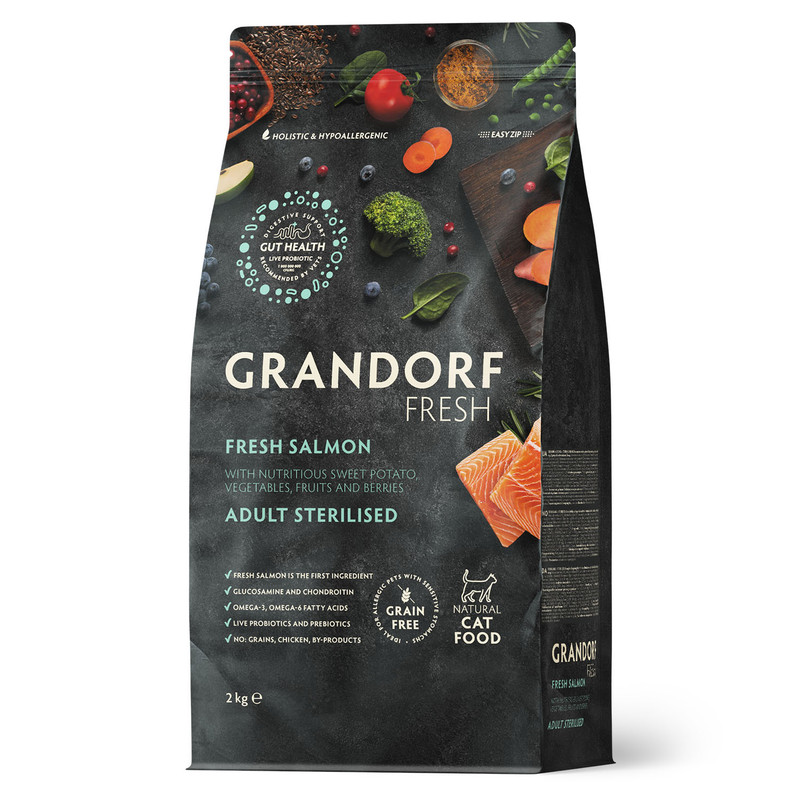 

Сухой корм для кошек GRANDORF Fresh, для стерилизованных, лосось, батат, 2 кг