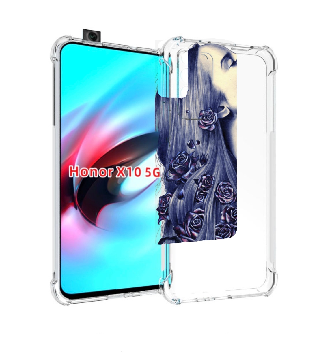 

Чехол MyPads Девушка с розами женский для Honor X10, Прозрачный, Tocco
