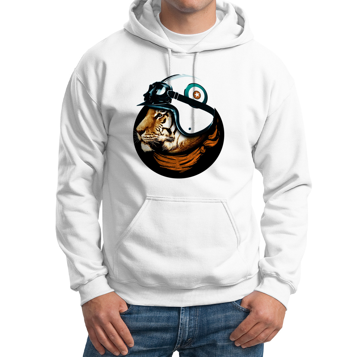 

Худи унисекс CoolPodarok Животные Тигр в шлеме белое 62 RU, Белый, 2M015626