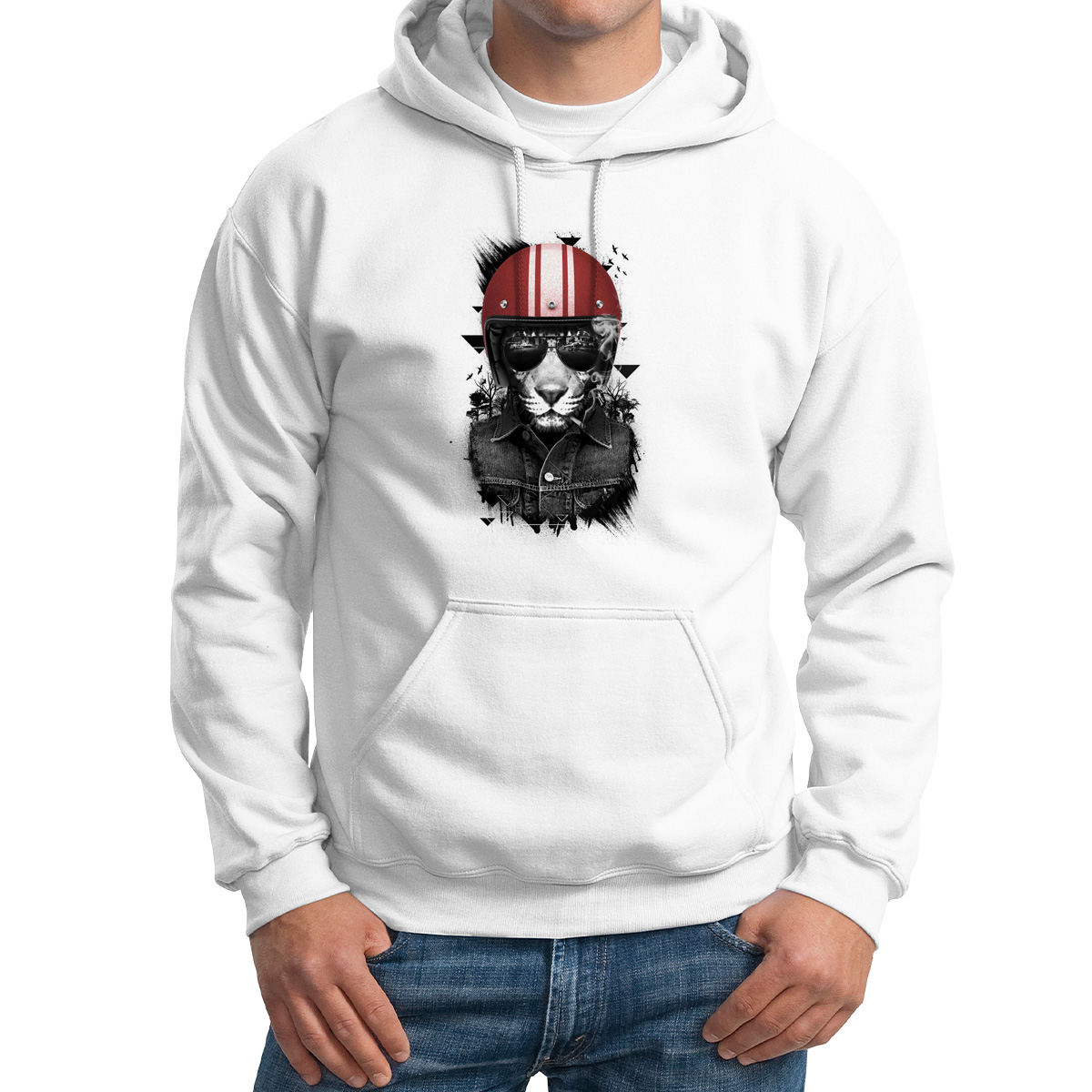 

Худи унисекс CoolPodarok Лев байкер белое 62 RU, Белый, 2M015686